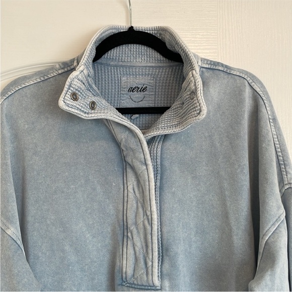 Aerie Getaway Quarter Snap Size XS Cloud Wash Blue Lounge Wear Sweatshirt NWOT - Picture 5 of 10